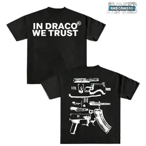 In Draco We Trust Graphic Tee - Bold Urban Streetwear Shirt - 2-Sided Design Premium Cotton T-Shirt - Loose Fit Casual Top for Men - Inspirational Statement Street Style Apparel