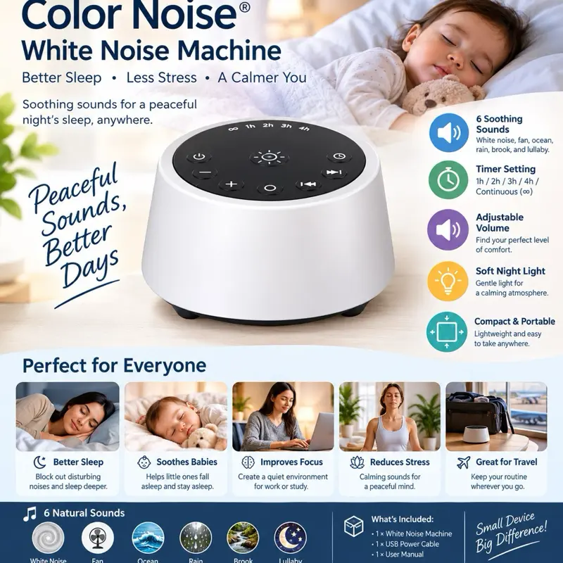 Color Noise White Noise Machine (with Soft Night Light)