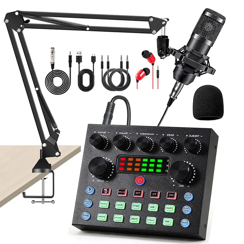 V8S Podcast Equipment Bundle, wireless Live Sound Card and BM800 Microphone Sound Mixer Bluetooth connection Audio Interface For Smartphone computer,Recording, Broadcasting, Live Streaming, YouTube,TikTok studio package
