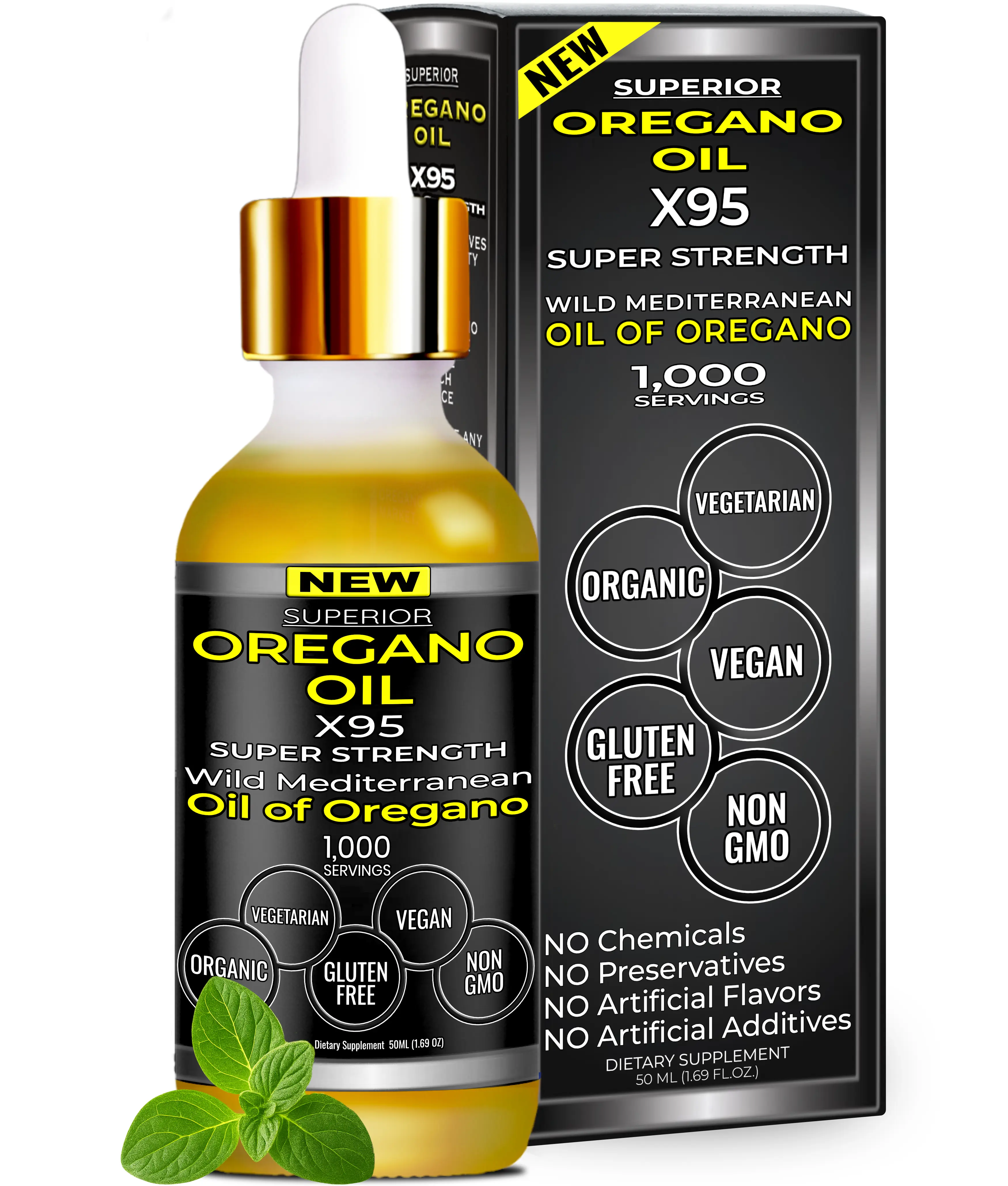 Superior Oregano Oil X95 - Wild Mediterranean Oil of Oregano Supplement | 1,000 Servings | Contains Carvacrol | Non-GMO & Gluten Free | Liquid Form | Vegetarian & Vegan Aceite de Oregano