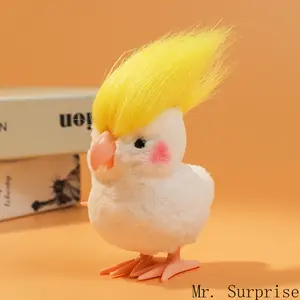 Lejii Jumping Cockatiel Wind-up Toy, Realistic Plush Parrot with Cool Hairstyle, Interactive Stuffed Animal, No Battery Needed, Cute Educational Gift for Kids Boys Girls