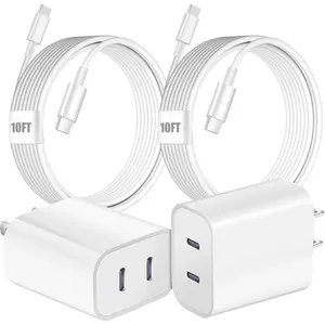 Dual Port USB C Fast Charger for iPhone 15 Pro Block,2Pack Super Fast Double USB C iPhone 15 Pro Wall Charger Adapter,10FT Long Quick USB C to C Cable for iPhone 15/15 Pro/15 Pro Max/15 Plus,iPad Pro