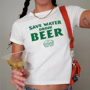 Save Water Drink Beer Baby Tee, St Patricks Day Baby Tee, Day Drinking, St. Patrick’s Day Baby Tee, Funny St Paddys Y2K Tee, Lucky Baby Tee