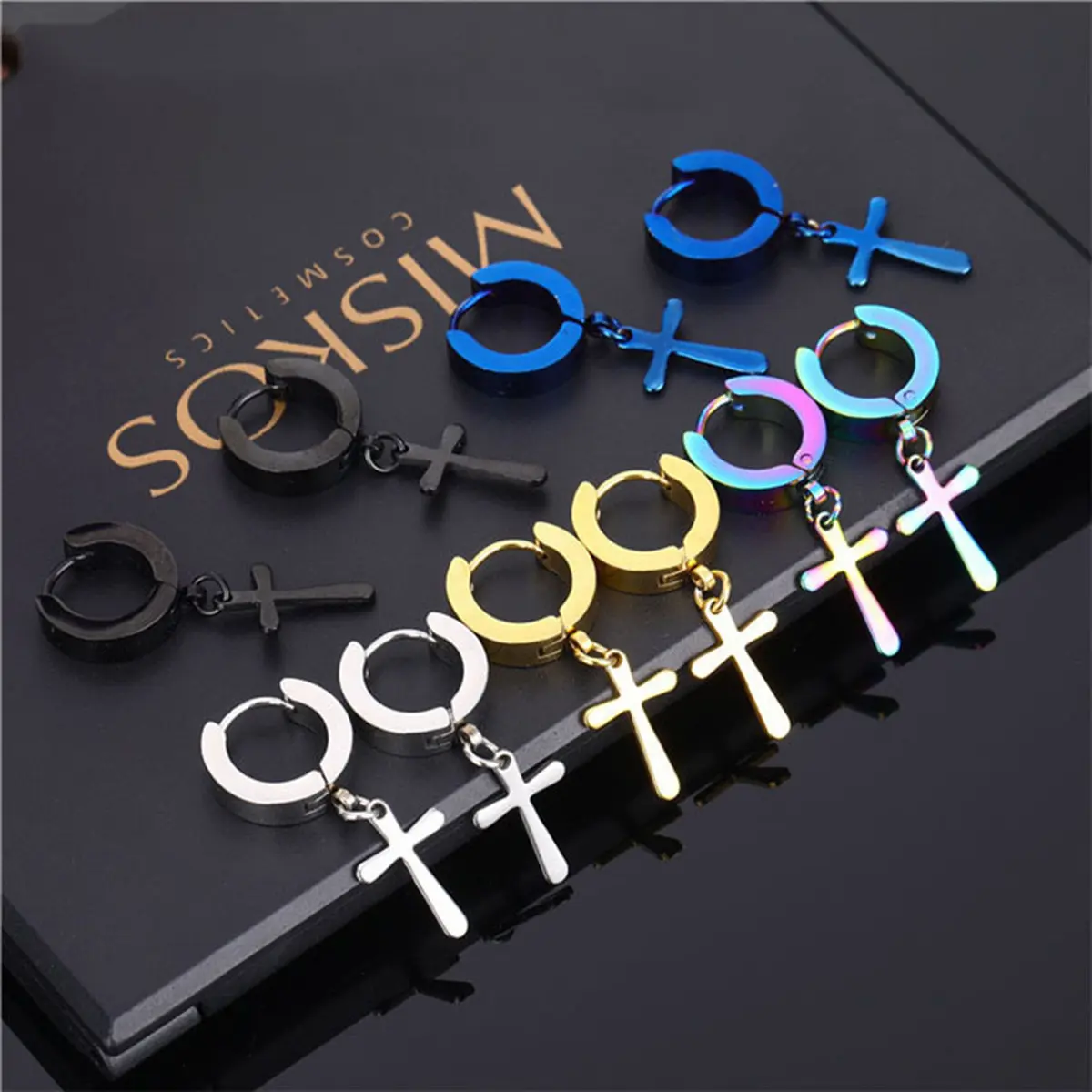 Artificial Gemstone Cross Earring Set - Glossy Finish, Polished Look, Lightweight Fit, Multi-Colors, Minimalist & Statement Earrings for Daily Wear, Minimalist Earrings