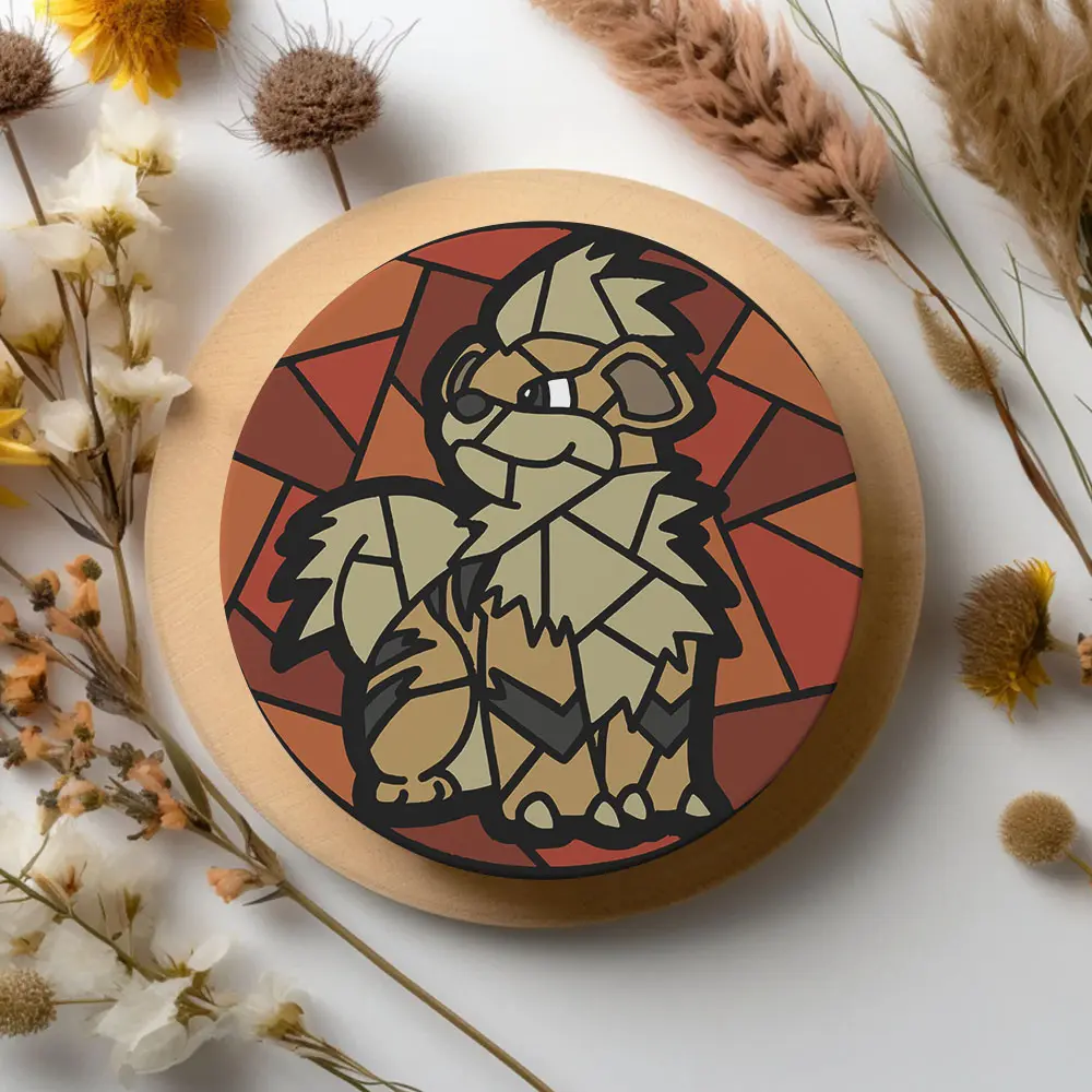 Growlithe Stained Glass Round Ceramic Drink Coasters