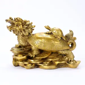 Vintage Brass Tone Mother and Child Turtle Figurine, Exquisite Carved Pattern Art Sculpture, Minimalist Home Table Decor, Luxury Ornament for Office Bookshelf, Retro Craft Collectible Desktop Accent