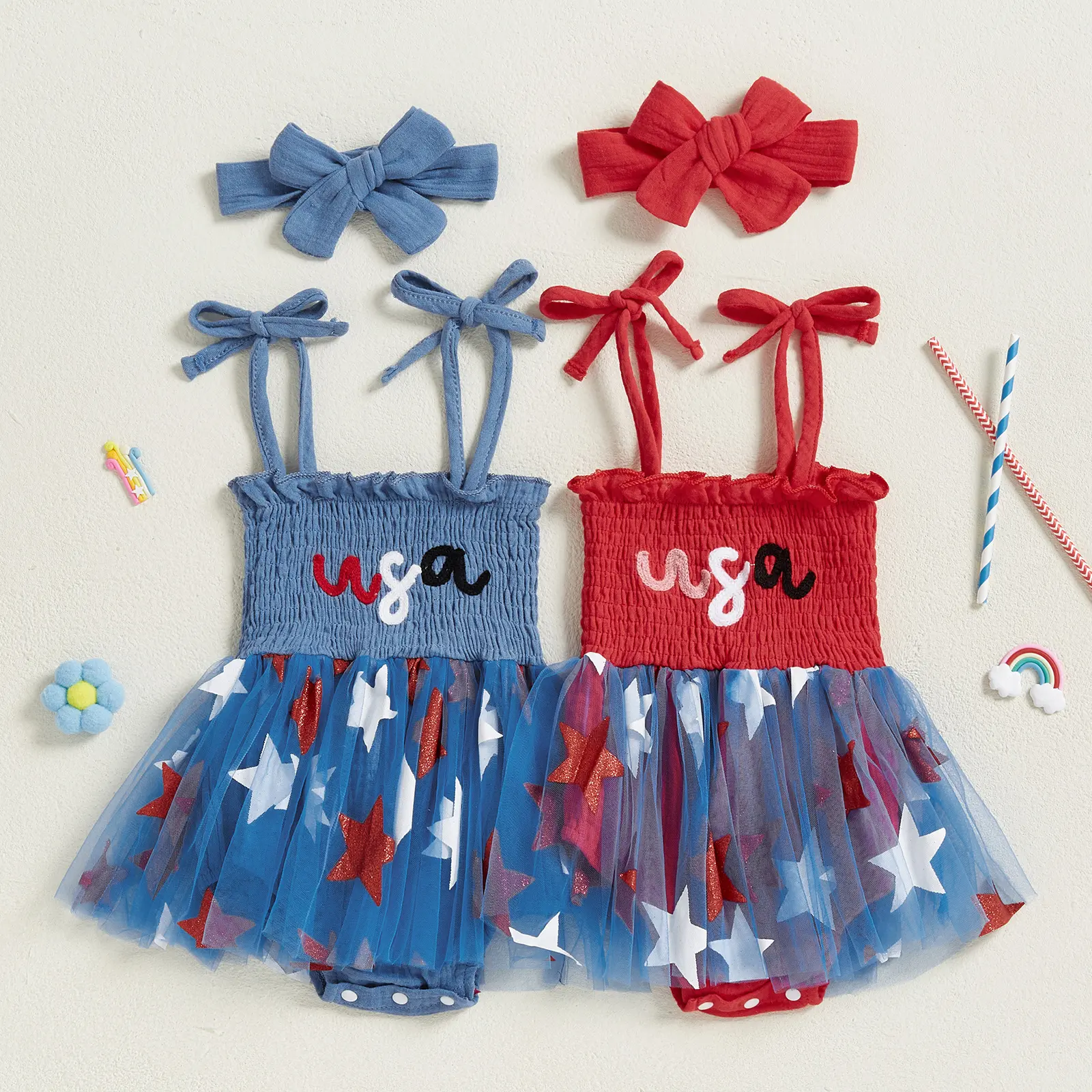 Newborn Infant 4th Fourth of July Baby Girl Outfits USA Bubble Romper White  Red and Blue Clothes+Headband - TikTok Shop