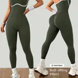 Women's Seamless Double-Strap Gym Tight Fitting Jumpsuit, Colorblock Tummy-Control & Butt-Lifting Jumpsuit, High-Stretch Sportswear