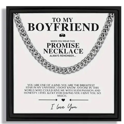 To My Boyfriend Hip-Hop Streetwear Statement Jewelry Unique Chain Style Cuban Link Design Chain Stainless Steel Promise, With Message Card & Gift Box, Perfect Valentine's Day/Christmas/Birthday Gift, Jewelry Gifts Cuban Link Chains Cuban Links Necklace