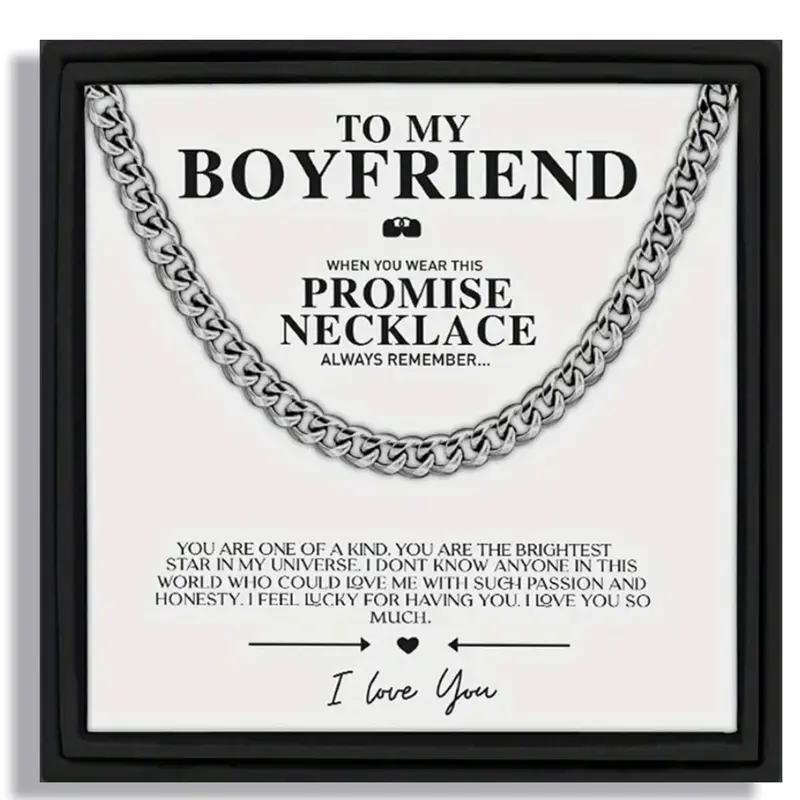 To My Boyfriend Hip-Hop Streetwear Statement Jewelry Unique Chain Style Cuban Link Design Chain Stainless Steel Promise, With Message Card & Gift Box, Perfect Valentine's Day/Christmas/Birthday Gift, Jewelry Gifts Cuban Link Chains Cuban Links Necklace