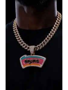 Men's Hip Hop Cuban Link Necklace Full Diamond Pendant Customized for Sports Team Fans