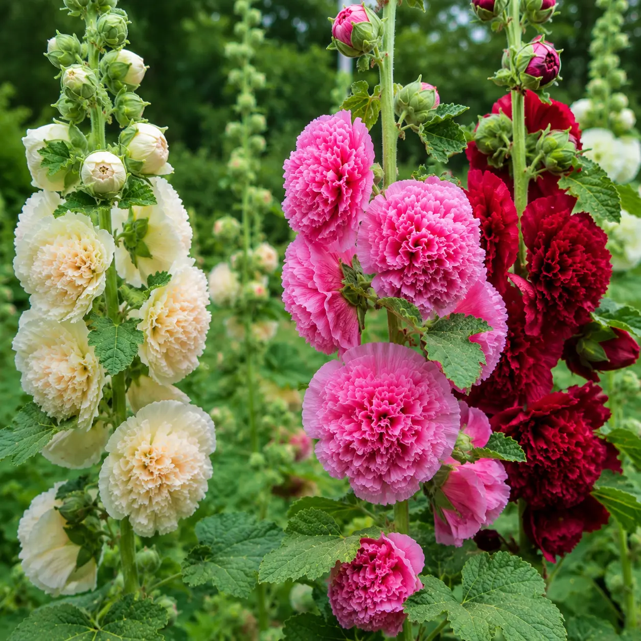 200pcs 'Radiant Rose' Double Hollyhock Heirloom Seed Packets, Non-GMO Hardy Biennial, Low Maintenance Mixed Colors for Vibrant Tall Blooms, Outdoor Garden Flower Pot Decor, Low Maintenance Flowers