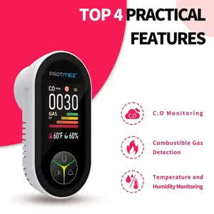 Protmex C, O & Gas Plug in, Home C. O Gas with Temperature & Humidity Monitoring - Large Screen 4 in 1 C, O and Gas Detector Easy Installation for Home Travel
