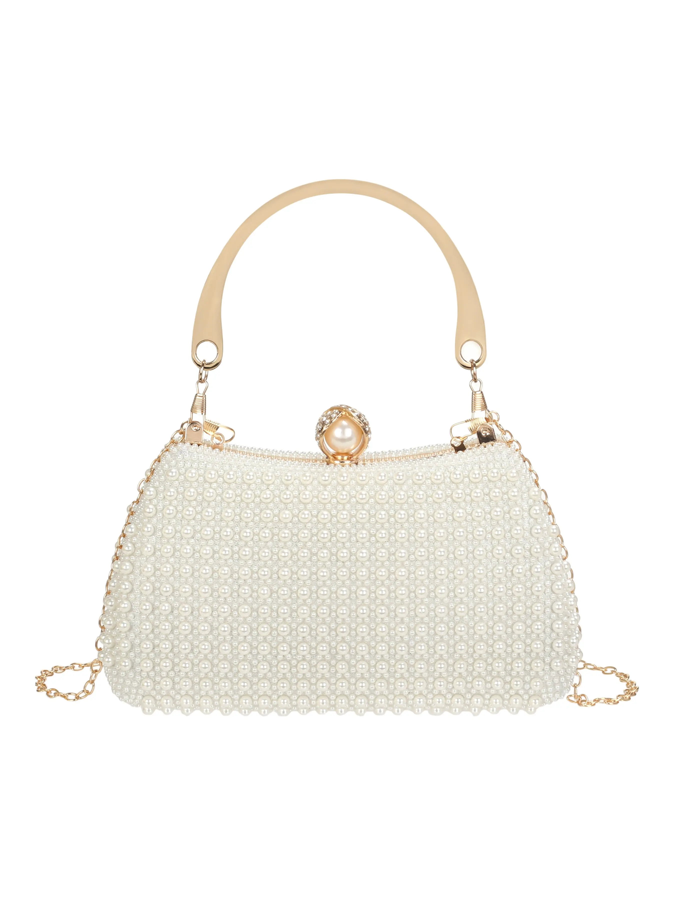 Women's Elegant Faux Pearl & Rhinestone Decorated Handbag, Exquisite Trendy Evening Bag, Fashionable Bag for Party Decoration, Handheld Bag, Crossbody Clutch Purse, Shiny Stylish Bag, Handbag Shoulder Purse, Elegant Bags