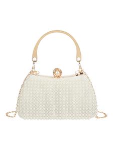 women's elegant faux pearl & rhinestone decorated handbag, exquisite trendy evening purse, fashionable bag for party decoration, stylish handbag