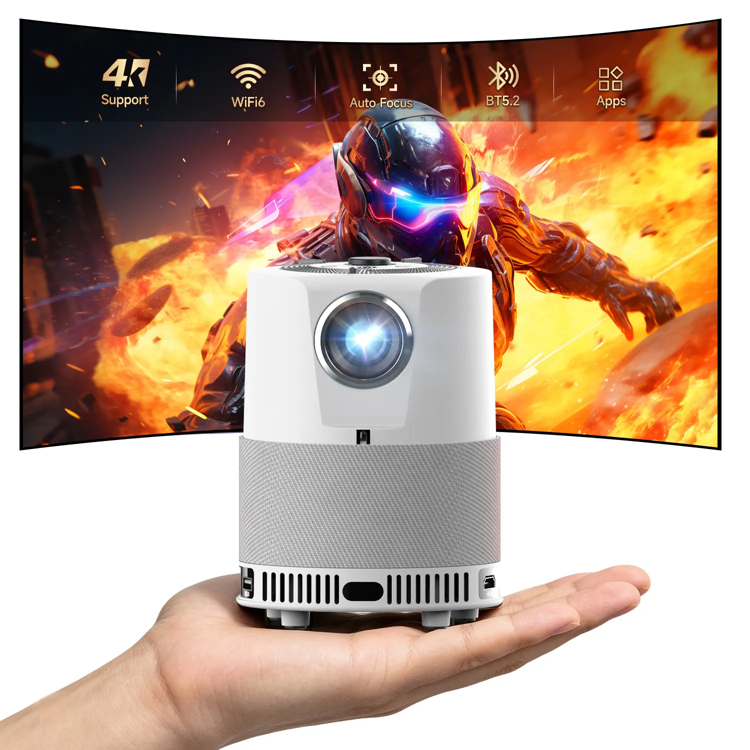 ZCGIOBN 2026 Portable LCD Android Smart Projector, Native 1080P Full HD, 4K Support, Auto Focus, Auto Keystone, 5G WiFi, Bluetooth, Remote Control, Streaming Apps, Wireless Screen Mirroring, HDMI/USB Ports, Audio Out for Home Movie Gaming Outdoor Use