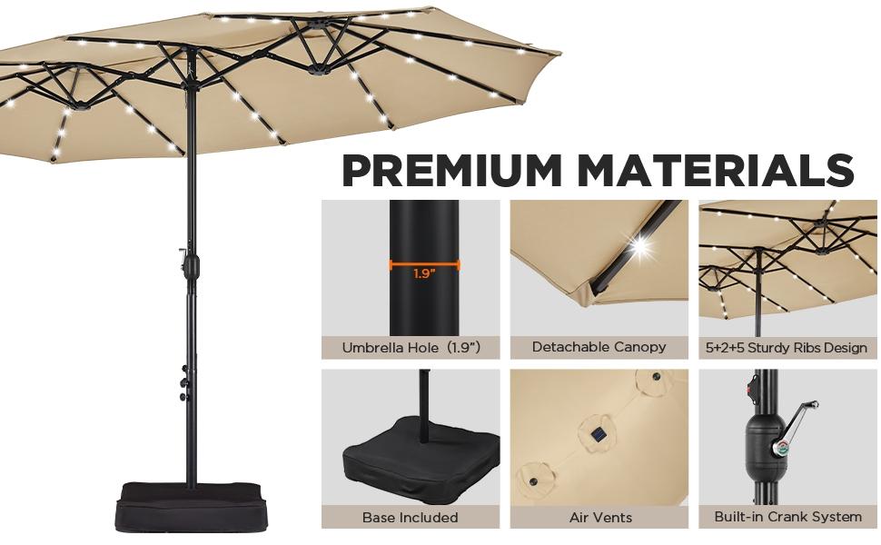 【Solar LED Lights Umbrella】Yaheetech 15/13ft Large Patio Umbrella, Outdoor Double-Sided Rectangle Umbrella with 36 LED Lights & Crank for Patio Garden Pool Lawn Backyard, Base Included