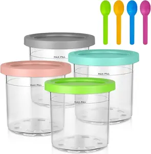 Creami Pint Containers for Ninja Creami Pints and Lids - 4 Pack Ninja Creami Deluxe Pints,16oz Ice Cream Containers Compatible with NC301 NC300 NC299AMZ NC290 Ice Cream Maker, Airtight BPA-Free