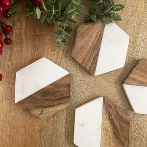 Personalize Marble & Wood Coaster | Hexagon and Square