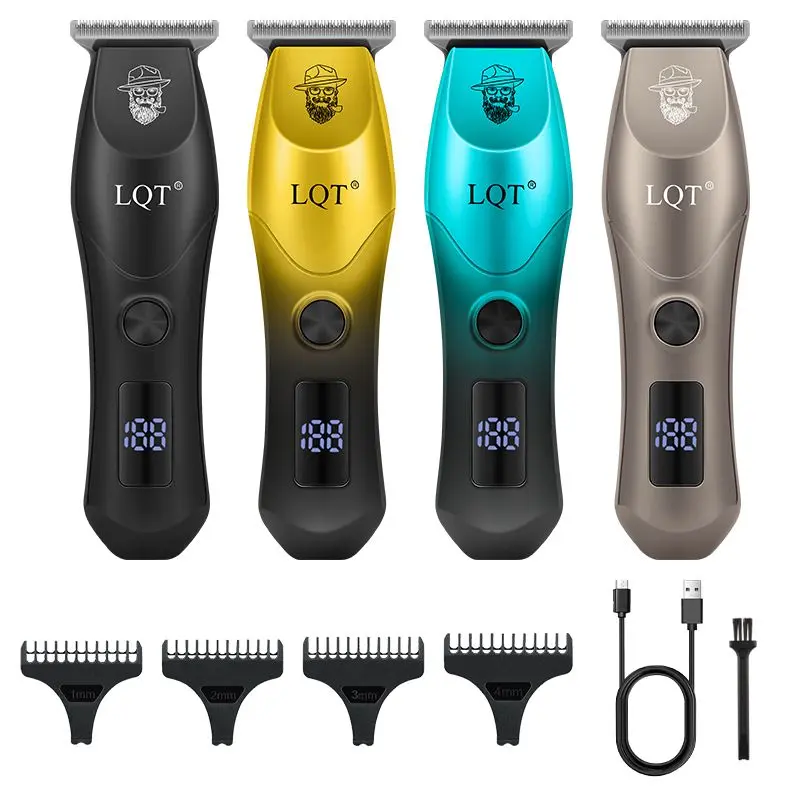 LQT Professional Hair Trimmer, Cordless Electric Hair Clipper for Men, LCD Digital Display Hair Cutting Machine with 1/2/3/4mm Guide Combs, USB Rechargeable Barber Outline T Blade Trimmer for Barbershop & Home Hair Grooming