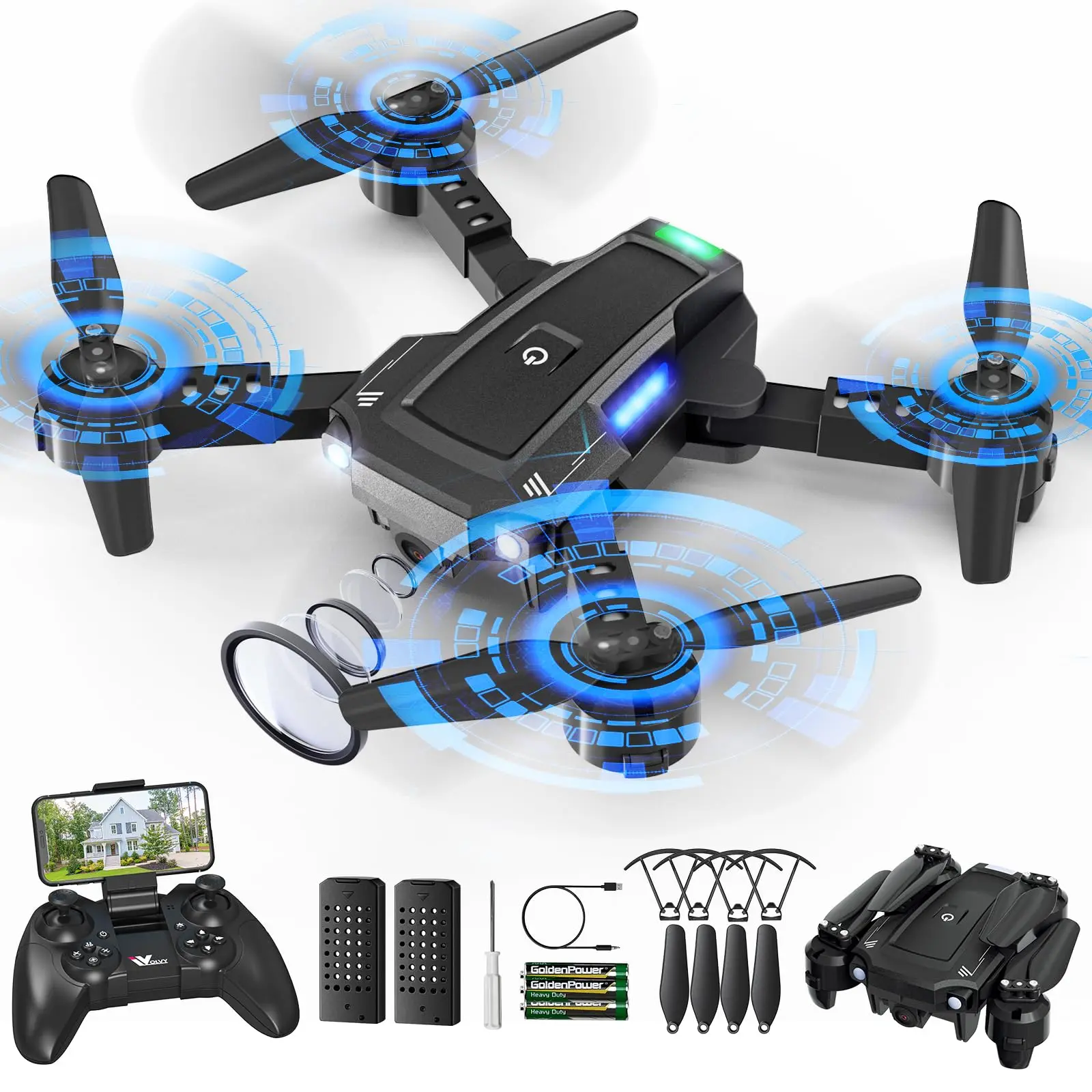 Kids Foldable Frame RC Drone with HD Camera, HD Video, Quadcopter – Great Gift for Children for Christmas, Birthday (2 Colors Available)