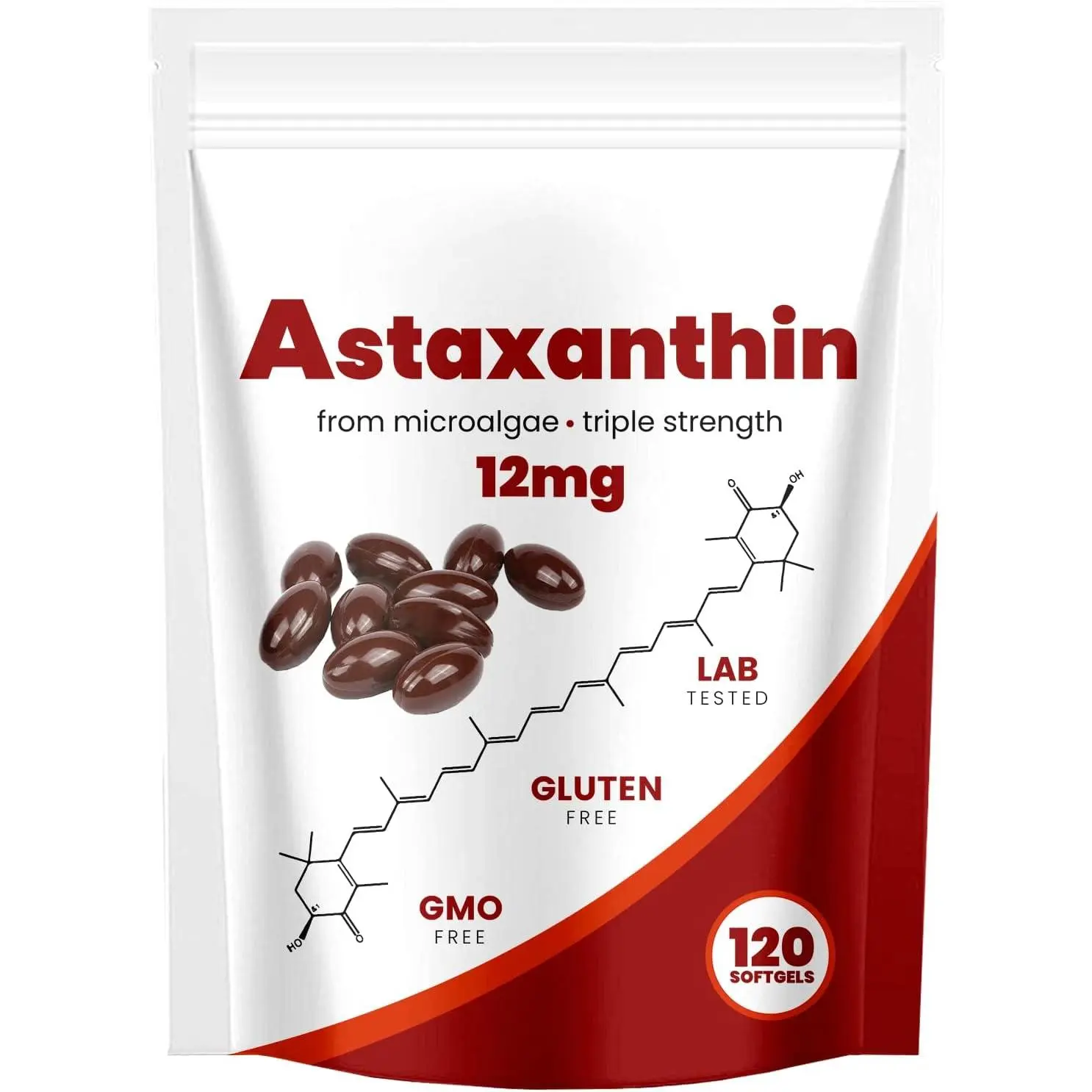 Organic Natural Astaxanthin 12mg Capsules - 120 Count Microalgal Source Softgels, Immunity Boost, Eye Health Antioxidants, Anti-Aging Supplements, Daily Nutrition & Internal Circulation Support