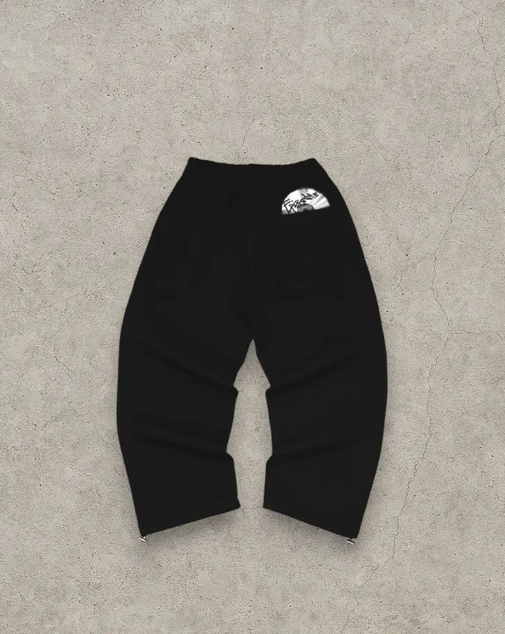 Men's Black Phantom Pocket Sweats Relaxed Fit Streetwear Comfy Sweatpants with Unique Back Pocket Design and Zip Cuffs Modern Y2K Look