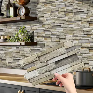 Retro Yellow Marble Pattern Wall Sticker, Self-adhesive Tile Sticker, Striped Brick Vinyl Bathroom Kitchen Home Decor DIY Irregular Ceramic Tiles Sticker