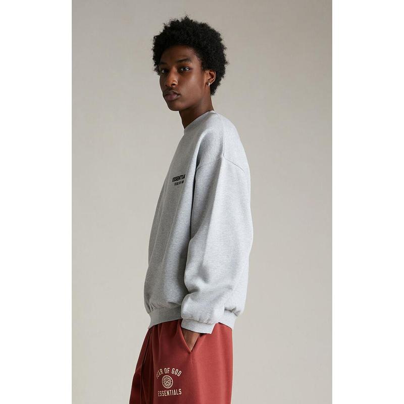 Fear of God ESSENTIALS Men's Light Heather Grey Fleece Crew Neck Sweatshirt