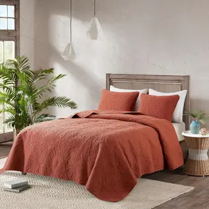 Boho Burnt Orange King Size Quilt Sets with Pillow Shams, Lightweight Bedspread Coverlet, Red Quilted Thin Comforter Cover,, 3, 104x90 inches