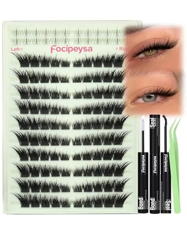 Fox Eye Lash Clusters Wispy Clusters Lashes Kit Fox Lash Extensions LC-curve Cluster Eyelashes 10-18mm Eyelashes Extensions Kit Left&Right DIY Lash Extensions with Lash Bond and Seal Lash Tweezers