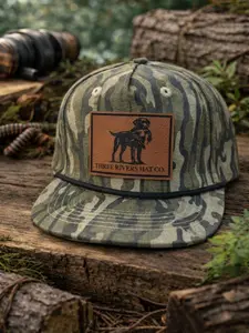 Duck Hunting Dog Camo Trucker Hat, Waterfowl Retriever Leather Patch Cap, Bird Hunting Snapback Hat, Hunting Dog Hat, Duck Hunter Gift for Men, Outdoor Hunting Cap