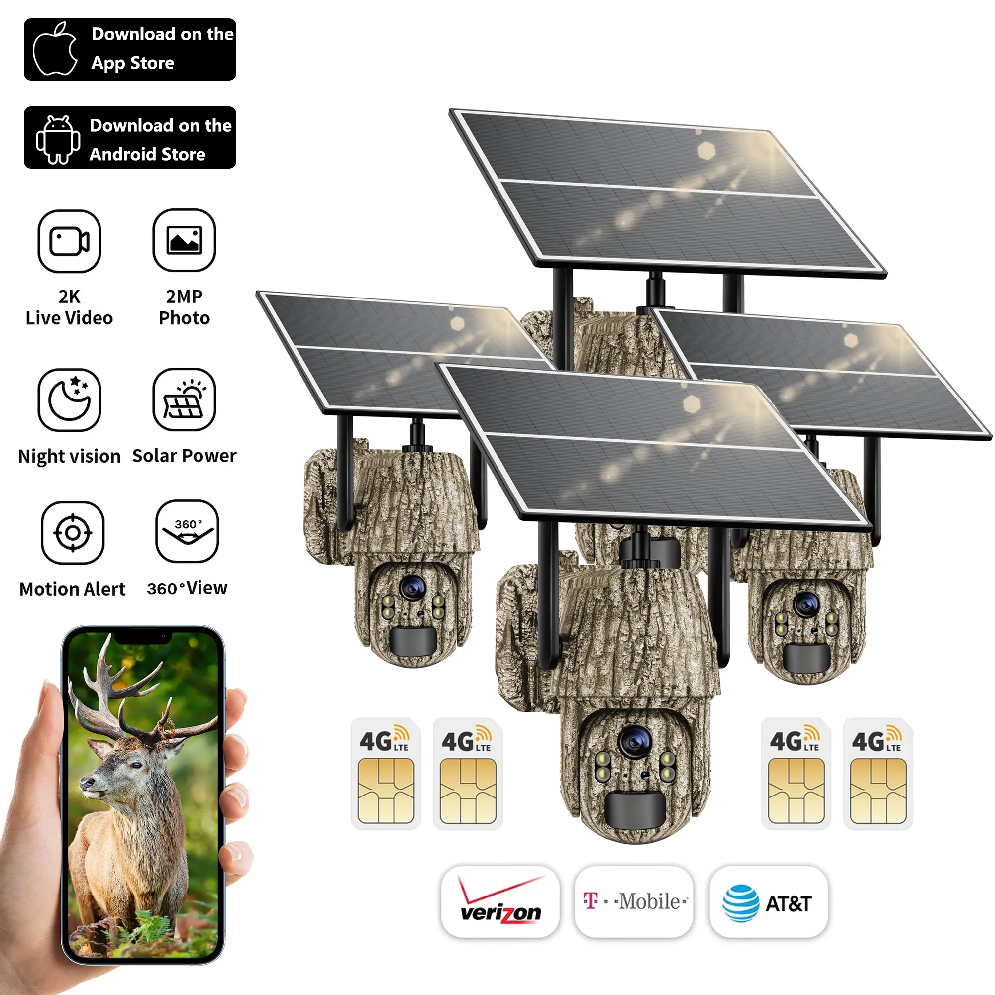 [2.7K] No WiFi 4G LTE Solar Cam FarmSecurity RemoteMonito | 300MB Free Data Unlimited Data Plan Cloud Storage 360° 2.7K Night Vision 2 Way Talk for Farm/Ranch/Construction/Hunting