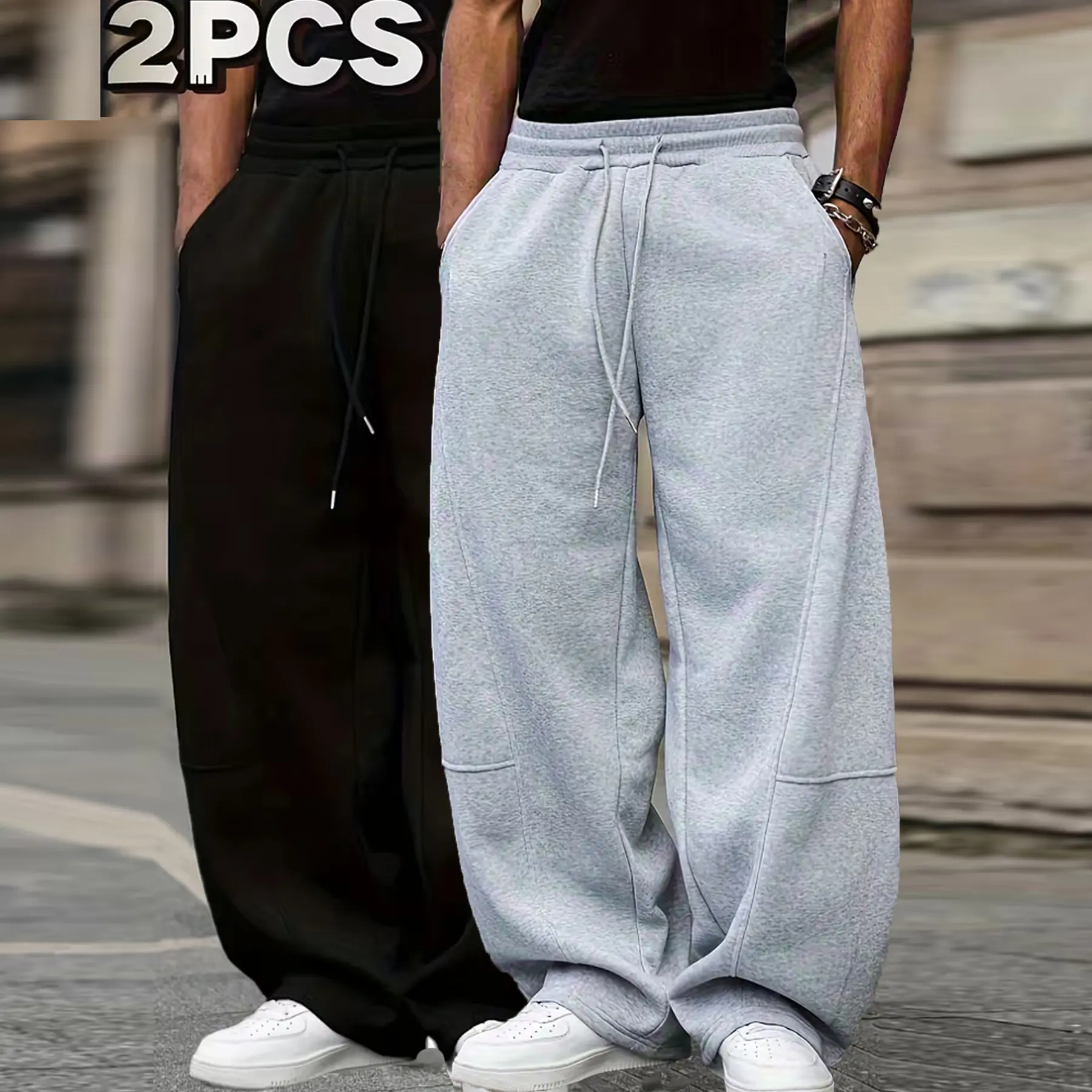 American High Street Style Oversized Curved Blade Sweatpants Loose Fit Wide Leg Sports Casual Pants Two Pack