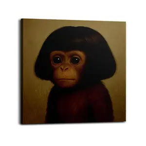 Whimsical Monkey Portrait Retro-Style Animal Canvas Funny Animal Poster – Cute Weird Wall Art, Aesthetic Room Decor, Trendy Square Print for Bedroom, Dorm & Gaming Setup