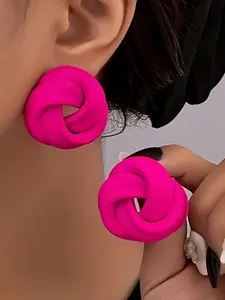 Simple 3D Twisted Flower Abstract Rose Large Hoop Statement Earrings, Stylish Accessory for Women & Girls, Perfect Gift Idea
