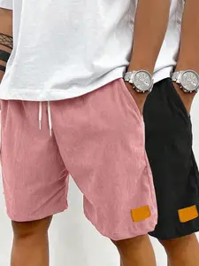 Men's Solid Patched Drawstring Waist Shorts, Regular Fit Casual Pocket Elastic Waist Shorts for Summer, Men's Bottoms for Daily Wear, Casual Sports Shorts, Summer Style Shorts,Casual Sports Shorts Wear Lounge Shorts Outdoor Casual Bottoms Mens Summer