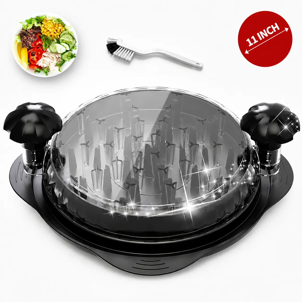 11-Inch XL Chicken Shredder Tool for Meal Prep, Large Capacity Meat Shredder Bowl with Visible Lid, Twist Handle, Anti Slip Base, Ergonomic Handle, Dishwasher Safe Kitchen Utensils for Chicken Pork Beef Vegetables, Black Kitchen Gadget
