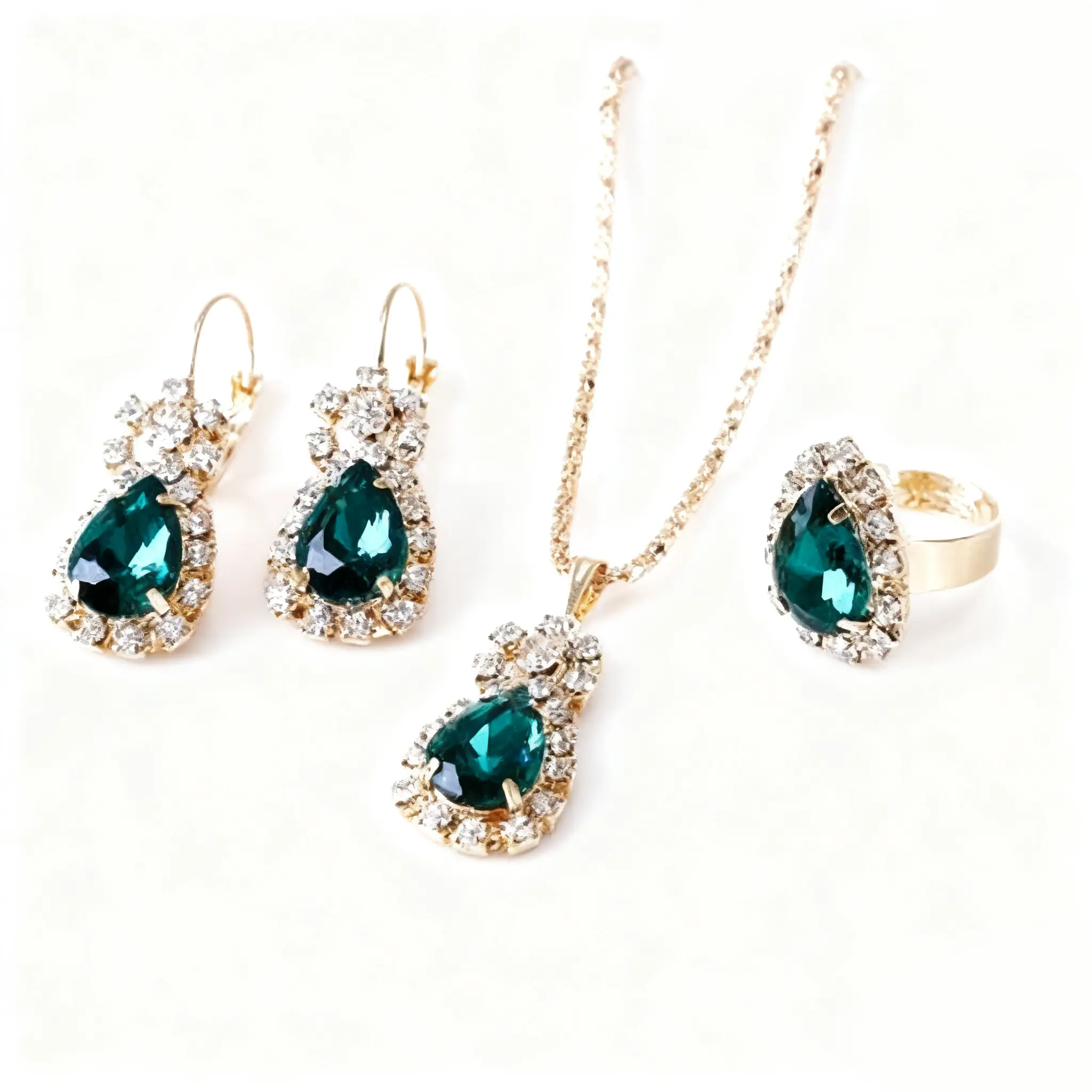 Rhinestone Costume Jewelry Set for Women, 4-Piece European Style Water Drop Pendant Necklace Chain, Earrings & Ring, Pendant Necklace Set, Stylish Accessories, Bling Effect