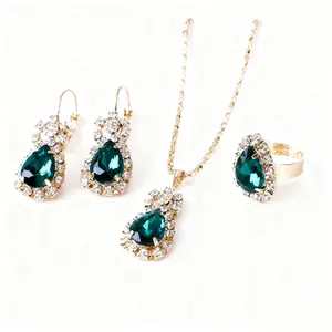 Water drop rhinestone necklace earrings ring set