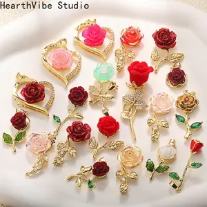 Rose Pendant, Real Gold-Plated Copper Flower Brooch/Corsage, DIY Jewelry Component, Necklace & Bracelet Charm