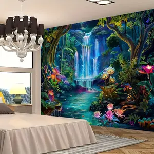 1, Jungle Adventure Tapestry - Lightweight Polyester Wall Hanging for Living Room, Bedroom, Office - Vibrant Home and Party Decor, Comes with Easy Installation Kit, Scenic Print, Peach Velvet religious decoration