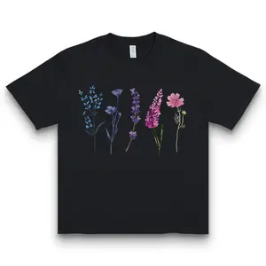 Women's Subtle Bisexual Wildflower Graphic Tee - Bi Pride Shirt with Bi Flag Colors, Cottagecore-Inspired Queer Gift T-shirt