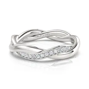 Jeulia Sterling Silver Couple Band for His and Her Interweaving Crossover Matching Anniversary Wedding Diamond rings Engraving Jewelry Set Valentine Day with Gift Box white gold elegance