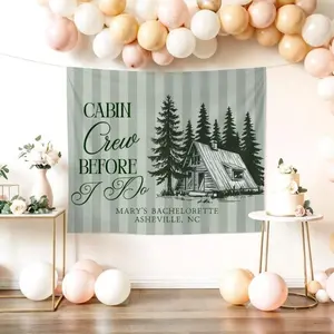 Cabin Crew Before I Do Bachelorette Party Flag Banner Summer Camp Theme Party Backdrop Hiking Mountain Lake Stream Party Decorations Tapestry 60X40FT Tapestry