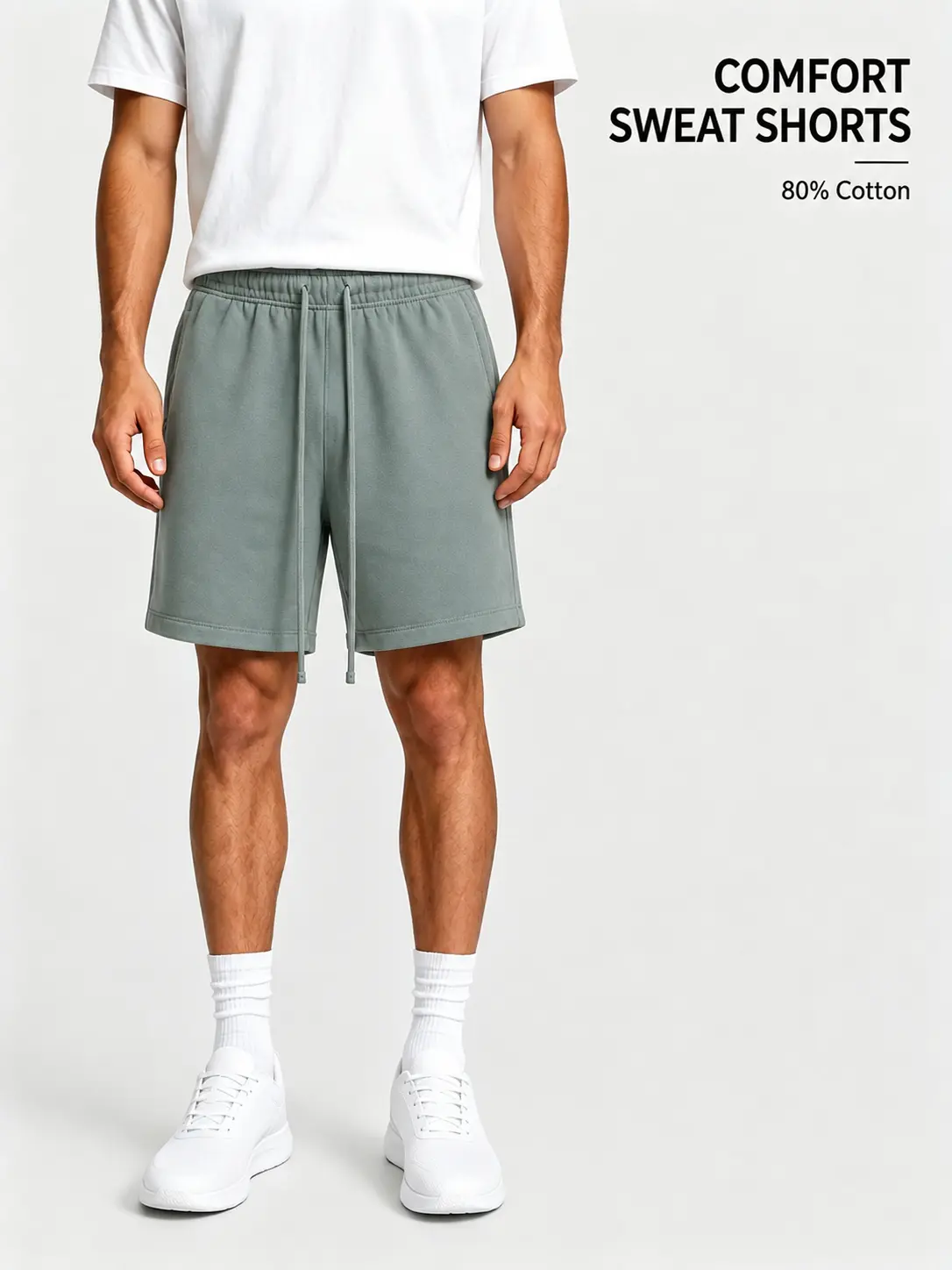 Men's Unisex Green Loose-Fitting Sweatshorts - Elastic Waist, Drawstring Closure, Casual Streetwear Bottoms for Daily Wear & Leisure, Oversized Fit, Size S