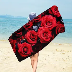 1 piece beach towel with a single red rose, quick-absorbing, lightweight and soft, suitable for beach, pool, camping, travel, a must-have for the coast, poolside gear, bright patterns