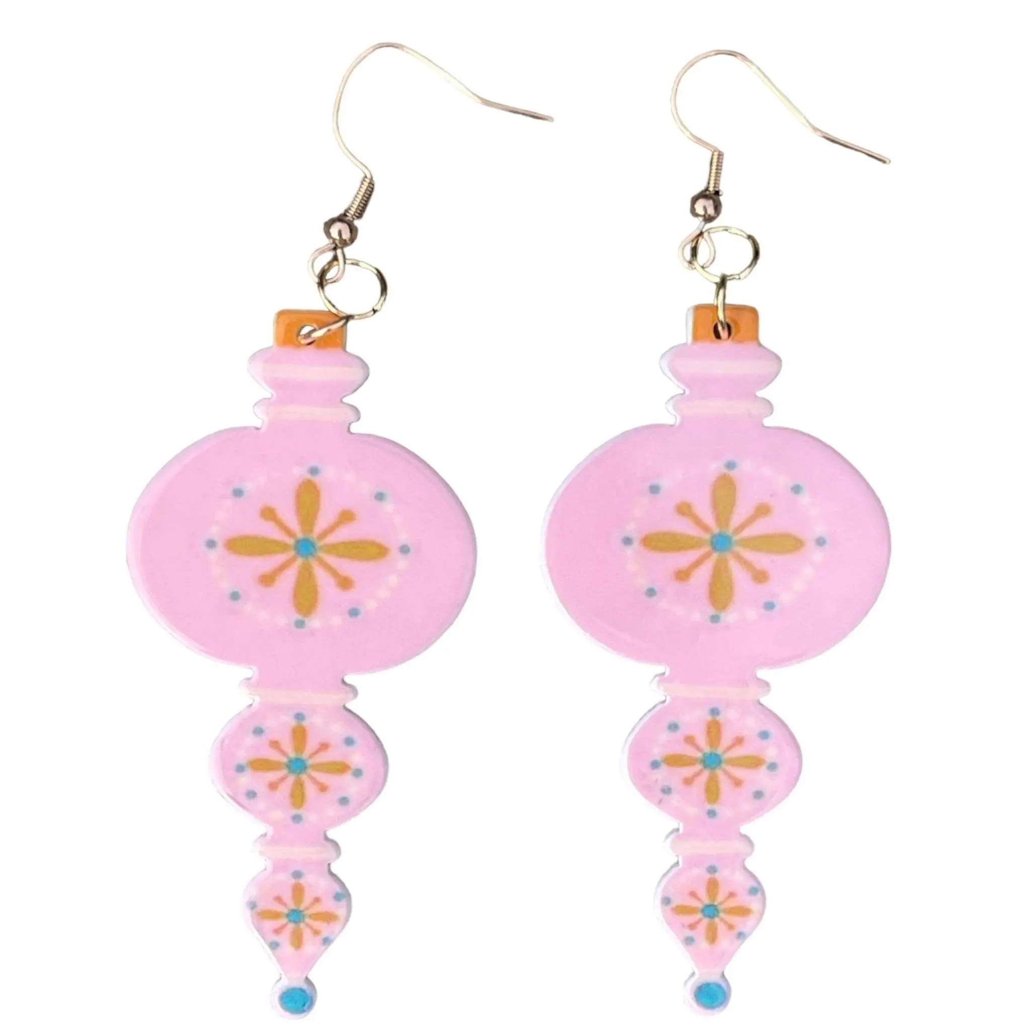 60s Pink Retro Vintage Christmas Holiday Ornament Earrings
