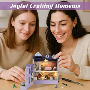 3D Wooden Book Corner Kit with LED, Miniature Dollhouse Shelf Insert, Semi-Transparent Roof, Easy Assembly, Perfect Gift for Teens & Adults, Miniature Set