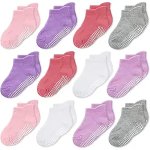 CozyWay Baby & Toddler Socks with Grippers Non Slip Ankle Grip Socks For Boys and Girls Comfy Soft Cotton 12 Pack
